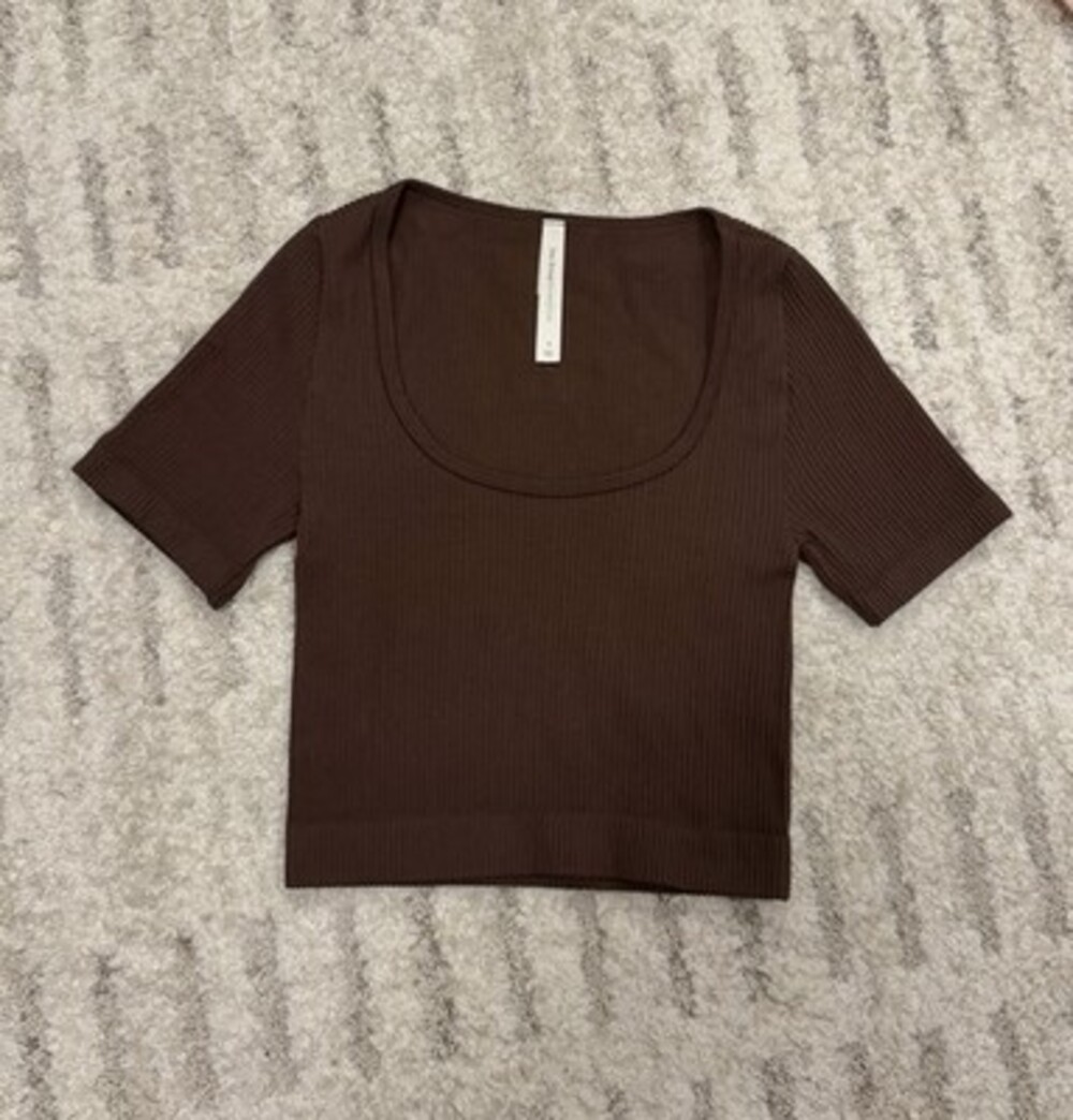 Babaton The Group Brown Ribbed Seamless T-Shirt Crop Top Womens Size Small